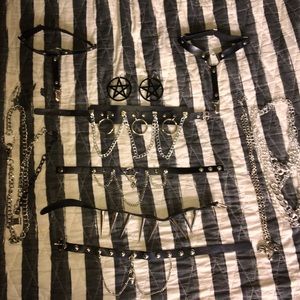 Hot Topic Huge 10 Piece Goth Jewelry and Leather Choker Lot Garter Straps
